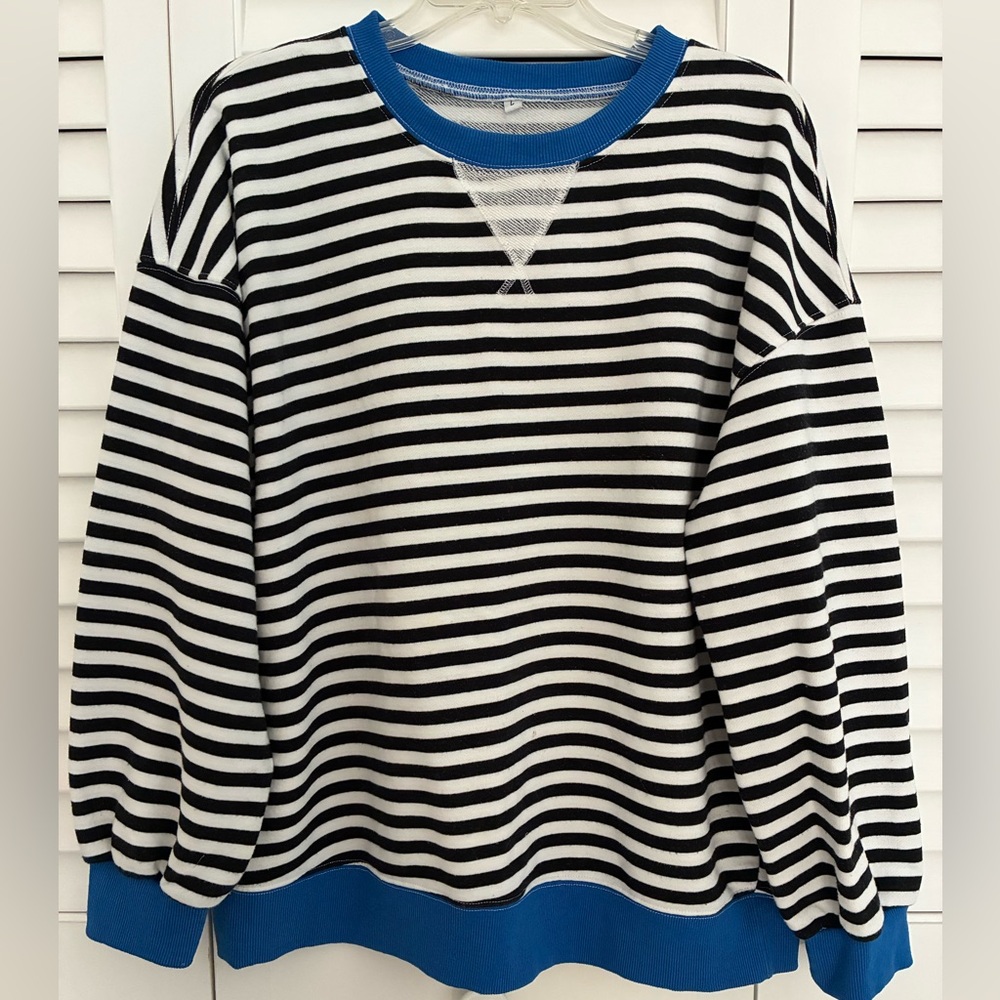 Striped Sweatshirt with Blue Accents